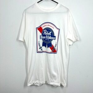 American Needle PBR‎ Pabst Blue Ribbon Beer Logo White T-Shirt Men's Size M NWT